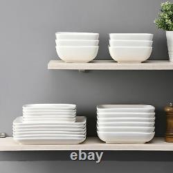 MALACASA Series Ivy 24-Piece Porcelain Bowl & Plate Set Dinnerware Ivory White