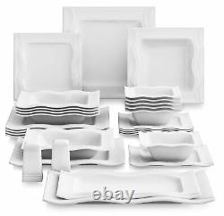 MALACASA Series Mario Porcelain Dinnerware Set Dinner Dishes White Tableware Set