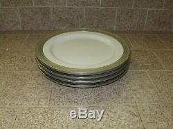 MATCH Pewter CONVIVIO 4 White SALAD Plates Fine Italian Ceramic Dinnerware
