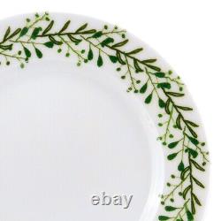 MEADOW Porcelain Dinnerware Set 24pc for 6 pers Dinner Plates Set, Green/White