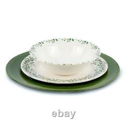 MEADOW Porcelain Dinnerware Set 24pc for 6 pers Dinner Plates Set, Green/White