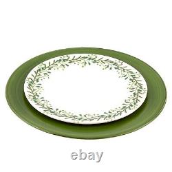 MEADOW Porcelain Dinnerware Set 24pc for 6 pers Dinner Plates Set, Green/White