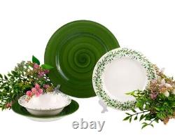 MEADOW Porcelain Dinnerware Set 24pc for 6 pers Dinner Plates Set, Green/White