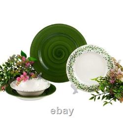 MEADOW Porcelain Dinnerware Set 24pc for 6 pers Dinner Plates Set, Green/White