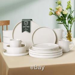 MONITO Ceramic Dinnerware 16 Pieces Dinner Set, Plates Pasta Creamy White