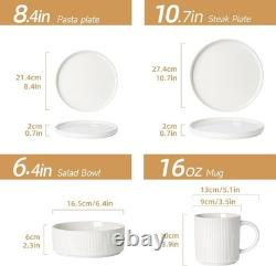 MONITO Ceramic Dinnerware 16 Pieces Dinner Set, Plates Pasta Creamy White