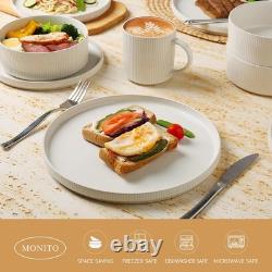 MONITO Ceramic Dinnerware 16 Pieces Dinner Set, Plates Pasta Creamy White