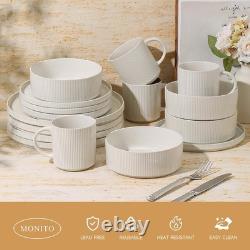 MONITO Ceramic Dinnerware 16 Pieces Dinner Set, Plates Pasta Creamy White