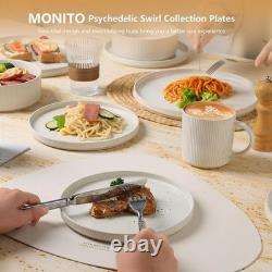 MONITO Ceramic Dinnerware 16 Pieces Dinner Set, Plates Pasta Creamy White