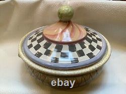 Mackenzie Childs Bowlderole Lidded Casserole Black & White Courtly Check Tureen