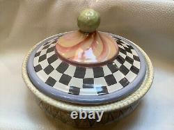 Mackenzie Childs Bowlderole Lidded Casserole Black & White Courtly Check Tureen