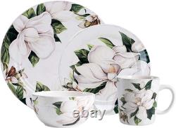 Magnolia Floral 16-Pc Dinnerware Set for 4, Microwave & Dishwasher Safe