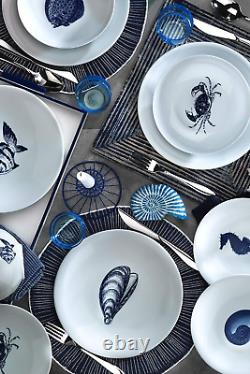 Marine Nautical 24 Pieces Porcelain Dinnerware Set, Made in Turkey, Service for