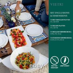 Melamine Lastra White 4-Piece Serveware Set, Unbreakable Dinnerware, Serving