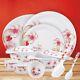 Melamine Round Shape Dinnerware Set for Kitchen (White & Pink, 40 Pieces Set)