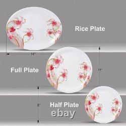 Melamine Round Shape Dinnerware Set for Kitchen (White & Pink, 40 Pieces Set)