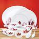 Melamine Round Shape Dinnerware Set for Kitchen (White & Red, 40 Pieces Set)