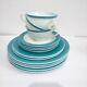 Mid Century Pyrex White Milk Glass Turquoise Blue Band 50s Dinnerware Sets