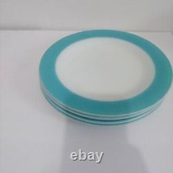 Mid Century Pyrex White Milk Glass Turquoise Blue Band 50s Dinnerware Sets