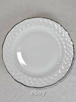 Mid century Limoges dinnerware set white lattice pattern with silver edge