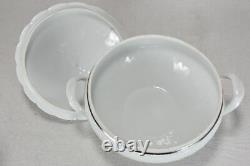 Mid century Limoges dinnerware set white lattice pattern with silver edge