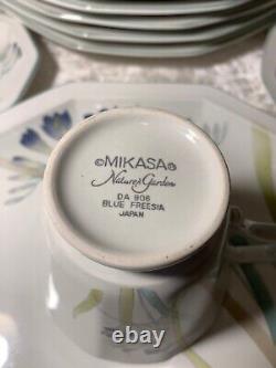 Mikasa Blue Freesia Dinnerware Set for 12. 63 Total Pieces