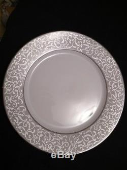 Mikasa China dinnerware (16 place settings)white with silver/gray rim