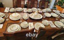 Mikasa Dinnerware Set For 8 Coronation Shape Scallop Gold Band White 69pc Plates