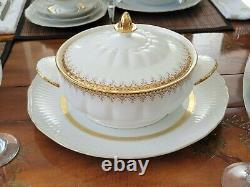 Mikasa Dinnerware Set For 8 Coronation Shape Scallop Gold Band White 69pc Plates