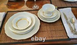 Mikasa Dinnerware Set For 8 Coronation Shape Scallop Gold Band White 69pc Plates