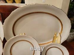 Mikasa Dinnerware Set For 8 Coronation Shape Scallop Gold Band White 69pc Plates