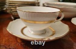 Mikasa Dinnerware Set For 8 Coronation Shape Scallop Gold Band White 69pc Plates