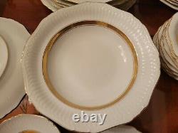 Mikasa Dinnerware Set For 8 Coronation Shape Scallop Gold Band White 69pc Plates