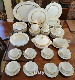 Mikasa Dinnerware Set For 8 Coronation Shape Scallop Gold Band White 69pc Plates