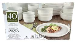 Mikasa Dinnerware Set Samantha White 40-Piece Bone China Serves 8 Chip-Resistant