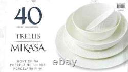 Mikasa Dinnerware Set TRELLIS 40-Piece White Serves 8 Bone China Classic #747