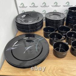 Mikasa Galleria Opus Black FK701 Calla Lily Dinnerware Set Japan Stoneware 45pc