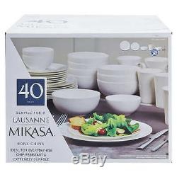 Mikasa Lausanne White 40 Piece Bone China Dinnerware Set Service for 8