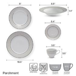 Mikasa Parchment 40 Piece Dinnerware Set Gray Border Platinum Accents