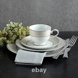 Mikasa Parchment 40 Piece Dinnerware Set Gray Border Platinum Accents