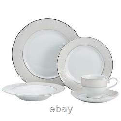 Mikasa Parchment White 40 pc Porcelain Dinnerware Service For 8 Platinum Accent