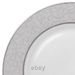 Mikasa Parchment White 40 pc Porcelain Dinnerware Service For 8 Platinum Accent