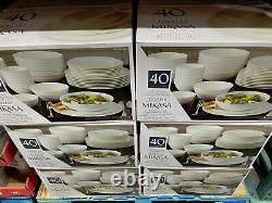 Mikasa Trellis White Bone China 40 piece Dinnerware Set Chip Resistant Plates
