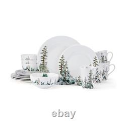 Mikasa Watercolor Forest Bone China Lightweight Chip Service for 4, White