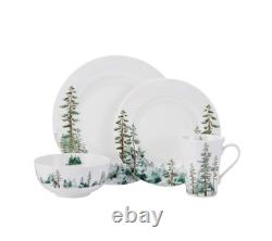 Mikasa Watercolor Forest Bone China Lightweight Chip Service for 4, White