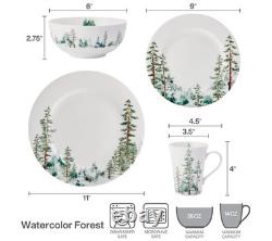 Mikasa Watercolor Forest Bone China Lightweight Chip Service for 4, White