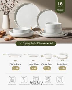 Milkyway 16-Piece Stoneware Plates and Bowls, White