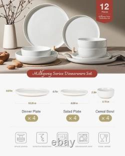 Milkyway Plates and Bowls Set, 12 Pieces Dinnerware Sets, Dishes Set for 4, W
