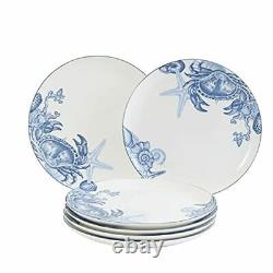 Minh Long I 6 Pieces Premium Porcelain Ocean Pattern Print Plates Set, Round Pla