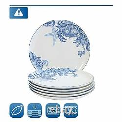 Minh Long I 6 Pieces Premium Porcelain Ocean Pattern Print Plates Set, Round Pla